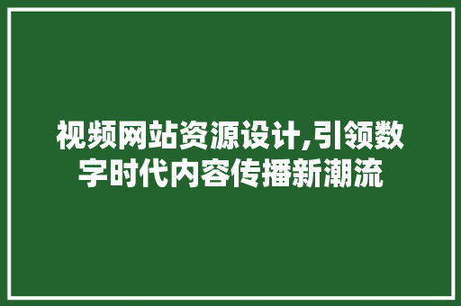 视频网站资源设计,引领数字时代内容传播新潮流