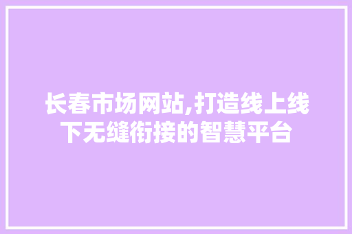 长春市场网站,打造线上线下无缝衔接的智慧平台