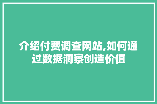 介绍付费调查网站,如何通过数据洞察创造价值
