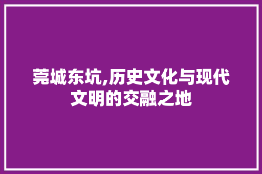 莞城东坑,历史文化与现代文明的交融之地