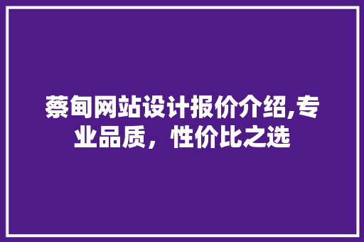 蔡甸网站设计报价介绍,专业品质，性价比之选