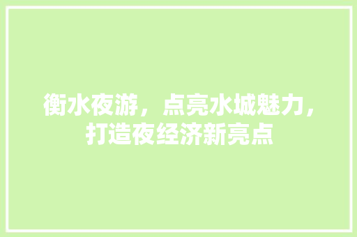 衡水夜游，点亮水城魅力，打造夜经济新亮点