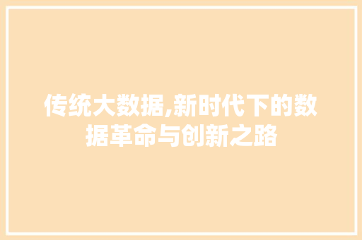 传统大数据,新时代下的数据革命与创新之路