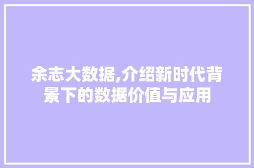 余志大数据,介绍新时代背景下的数据价值与应用