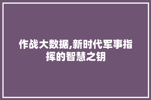 作战大数据,新时代军事指挥的智慧之钥