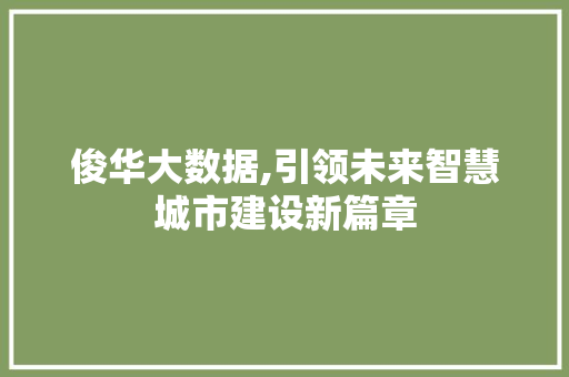 俊华大数据,引领未来智慧城市建设新篇章