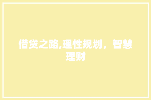 借贷之路,理性规划，智慧理财