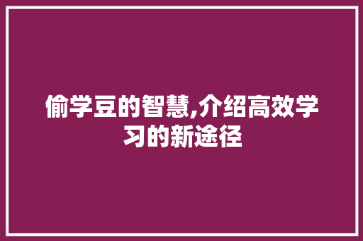 偷学豆的智慧,介绍高效学习的新途径