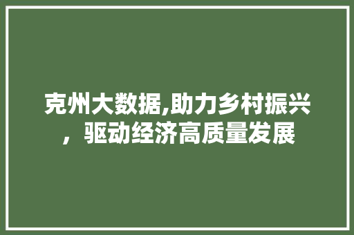 克州大数据,助力乡村振兴，驱动经济高质量发展