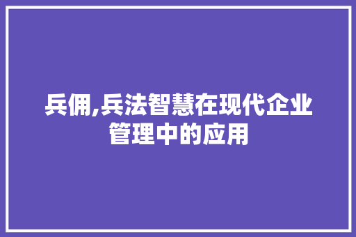 兵佣,兵法智慧在现代企业管理中的应用