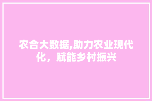 农合大数据,助力农业现代化，赋能乡村振兴