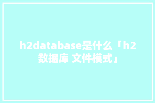 h2database是什么「h2数据库 文件模式」 建站教程