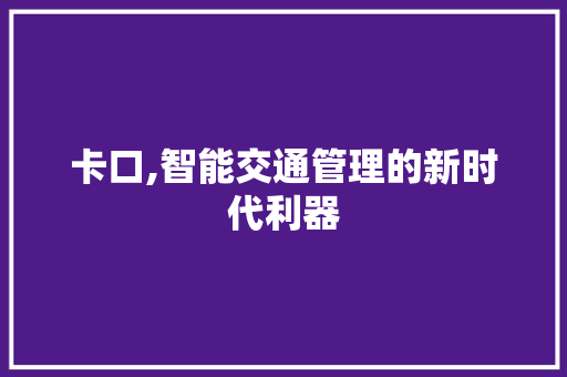 卡口,智能交通管理的新时代利器