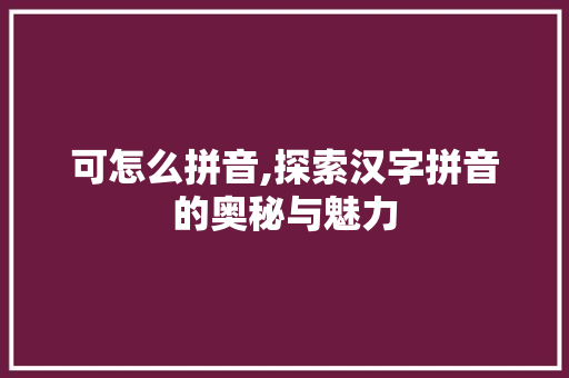 可怎么拼音,探索汉字拼音的奥秘与魅力