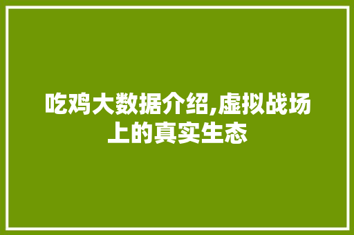 吃鸡大数据介绍,虚拟战场上的真实生态