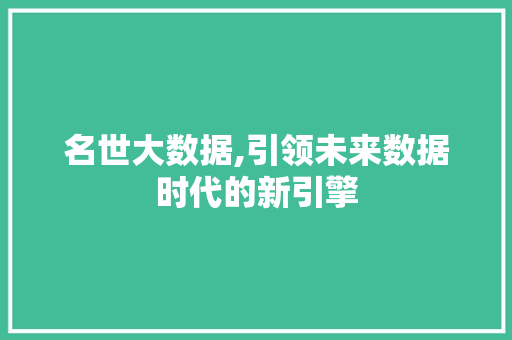 名世大数据,引领未来数据时代的新引擎