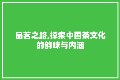 品茗之路,探索中国茶文化的韵味与内涵