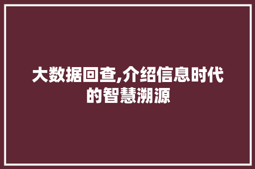 大数据回查,介绍信息时代的智慧溯源 Web前端