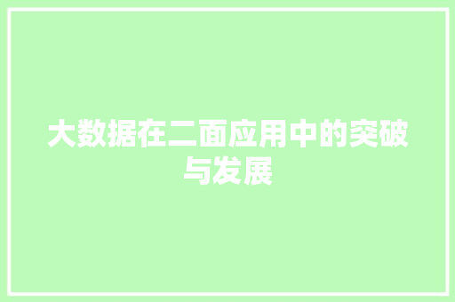 大数据在二面应用中的突破与发展 建站教程