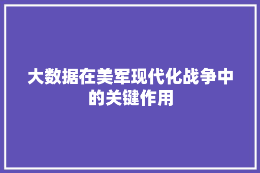 大数据在美军现代化战争中的关键作用 Web前端