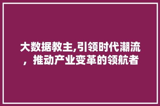 大数据教主,引领时代潮流，推动产业变革的领航者