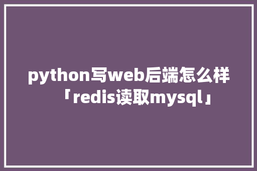 python写web后端怎么样「redis读取mysql」