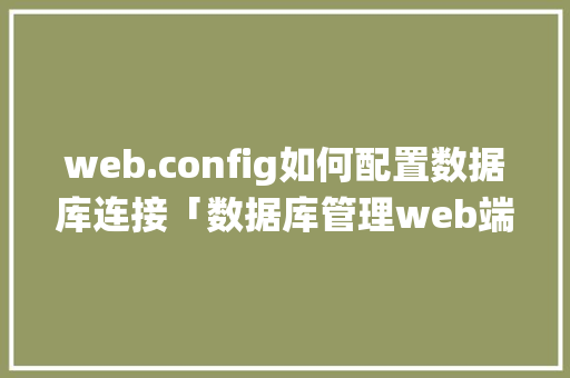 web.config如何配置数据库连接「数据库管理web端系统」 友链在线