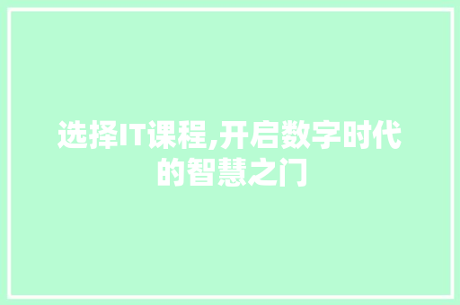 选择IT课程,开启数字时代的智慧之门 SEO教程