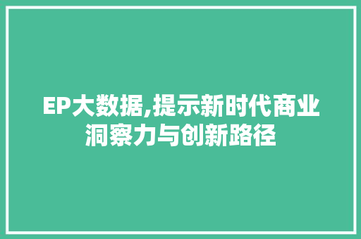 EP大数据,提示新时代商业洞察力与创新路径