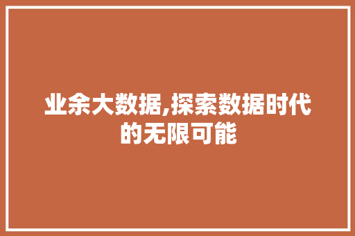 业余大数据,探索数据时代的无限可能