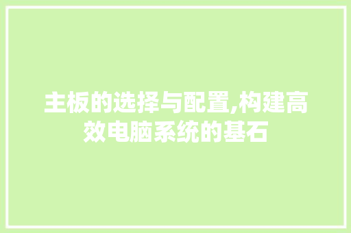 主板的选择与配置,构建高效电脑系统的基石