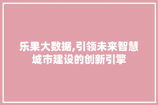 乐果大数据,引领未来智慧城市建设的创新引擎