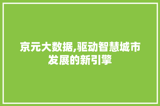 京元大数据,驱动智慧城市发展的新引擎