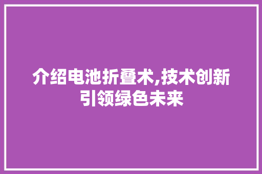介绍电池折叠术,技术创新引领绿色未来