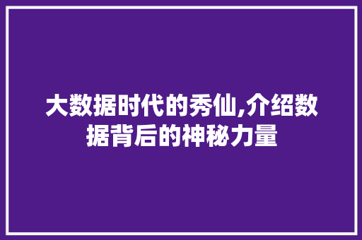 大数据时代的秀仙,介绍数据背后的神秘力量