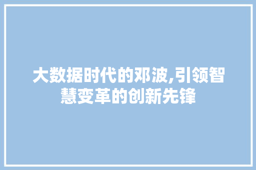 大数据时代的邓波,引领智慧变革的创新先锋