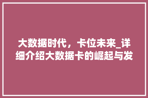 大数据时代，卡位未来_详细介绍大数据卡的崛起与发展