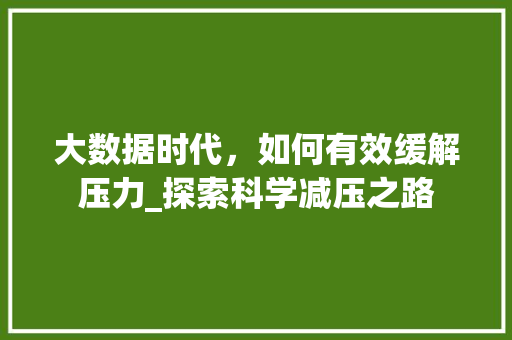 大数据时代，如何有效缓解压力_探索科学减压之路 SEO教程