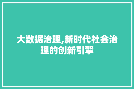 大数据治理,新时代社会治理的创新引擎 服务器/数据库