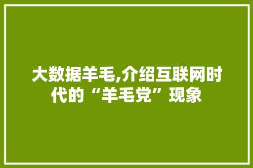 大数据羊毛,介绍互联网时代的“羊毛党”现象 服务器/数据库