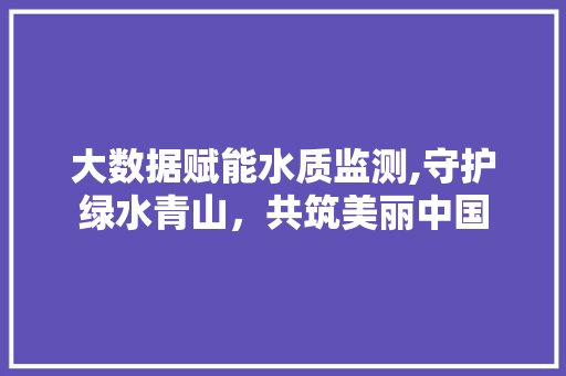 大数据赋能水质监测,守护绿水青山，共筑美丽中国