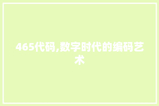 465代码,数字时代的编码艺术 友链在线