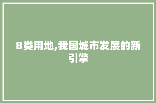 B类用地,我国城市发展的新引擎