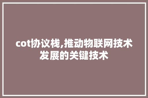 cot协议栈,推动物联网技术发展的关键技术