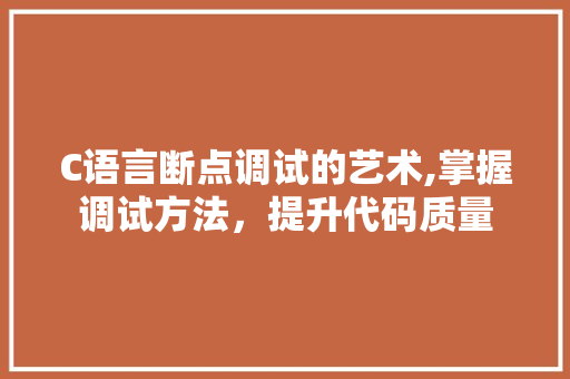C语言断点调试的艺术,掌握调试方法，提升代码质量