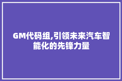 GM代码组,引领未来汽车智能化的先锋力量 服务器/数据库