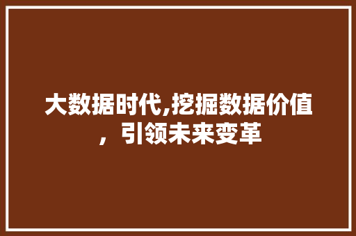 大数据时代,挖掘数据价值，引领未来变革