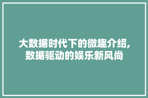 大数据时代下的微趣介绍,数据驱动的娱乐新风尚