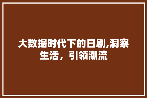 大数据时代下的日剧,洞察生活，引领潮流