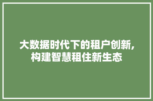 大数据时代下的租户创新,构建智慧租住新生态